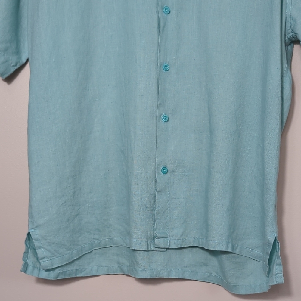 Island Importer Men's Linen Aqua Short Sleeve Button Down Shirt Large Beachy - Picture 3 of 13